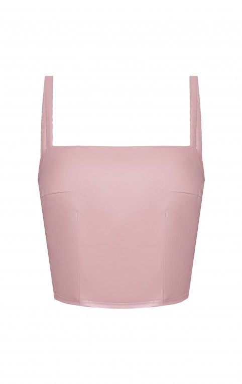 Leather Tank Top With Dropped Straps Pink
